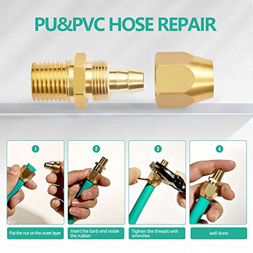 Pronese 2pcs Premium Solid Brass Pneumatics Reusable PU Hose-End Repair Fitting, 1/4" Barb For 1/4-Inch ID Polyurethane Air Hose With 1/4" NPT - Image 4