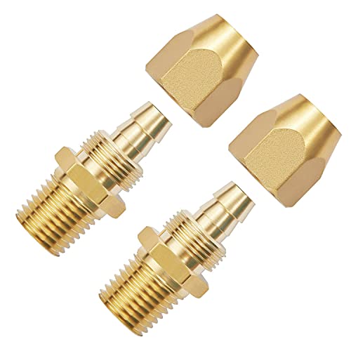 Pronese 2pcs Premium Solid Brass Pneumatics Reusable PU Hose-End Repair Fitting, 1/4" Barb For 1/4-Inch ID Polyurethane Air Hose With 1/4" NPT - Image 1