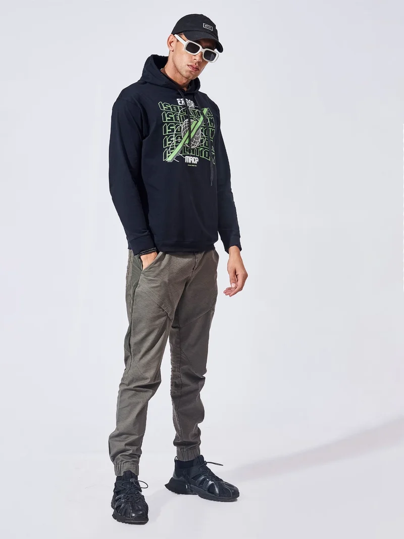 Maniac  Maniac Mens printed hooded neck full sleeve black and green boxy fit cotton t-shirt for Men | Best Price UAE