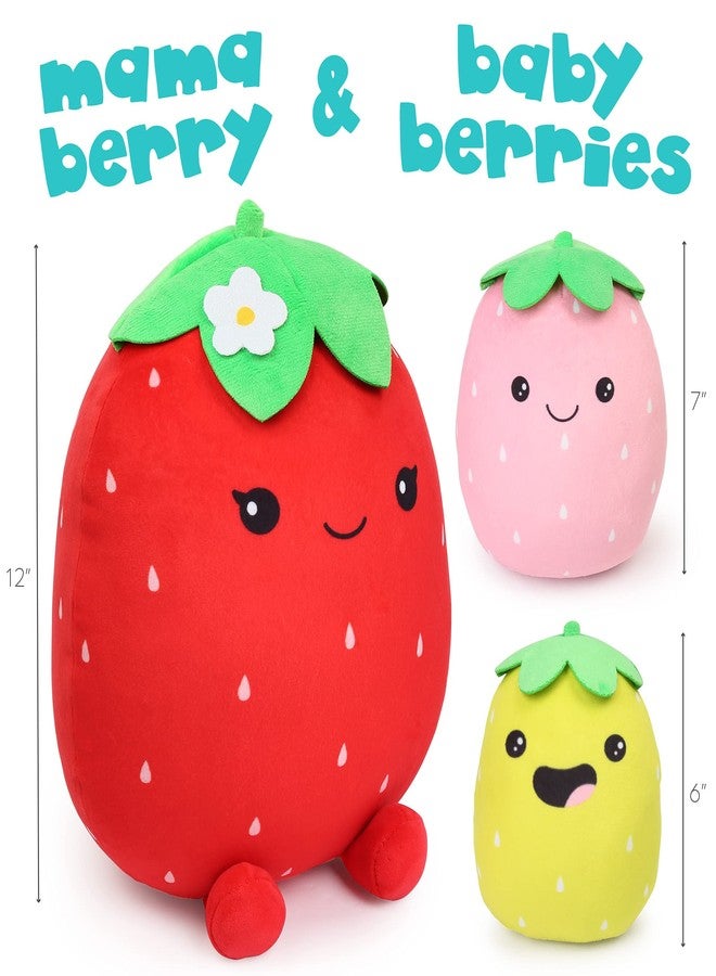 BenBen Strawberry Plush Toy, Set of 3, 12'', 7'' and 6'', Squishy Fruit Stuffed Plushies, Soft Hugging Cushion, Plush Pillow for Girls, Home Decorations, Easter Gifts - Image 2