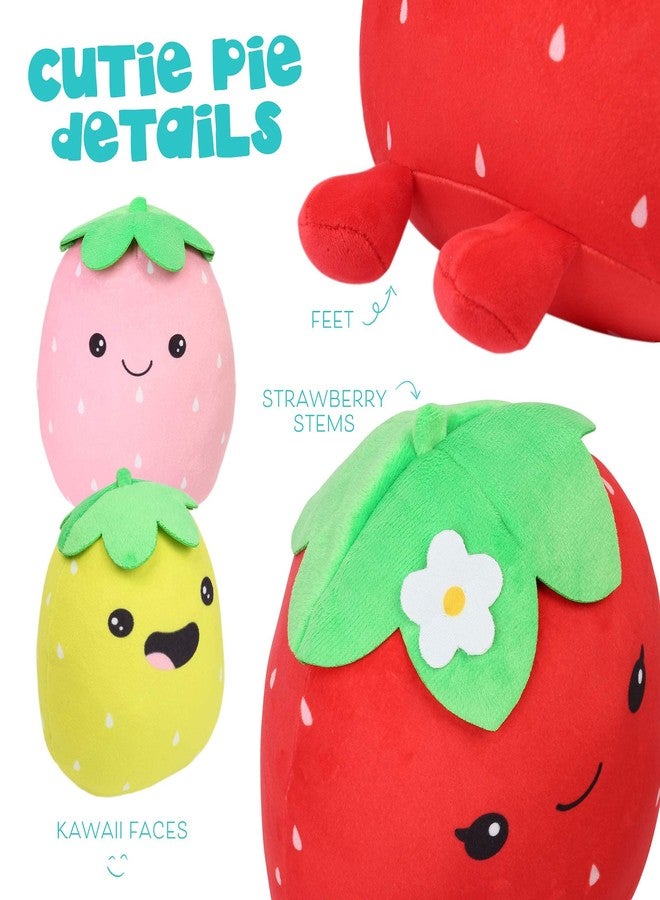 BenBen Strawberry Plush Toy, Set of 3, 12'', 7'' and 6'', Squishy Fruit Stuffed Plushies, Soft Hugging Cushion, Plush Pillow for Girls, Home Decorations, Easter Gifts - Image 4