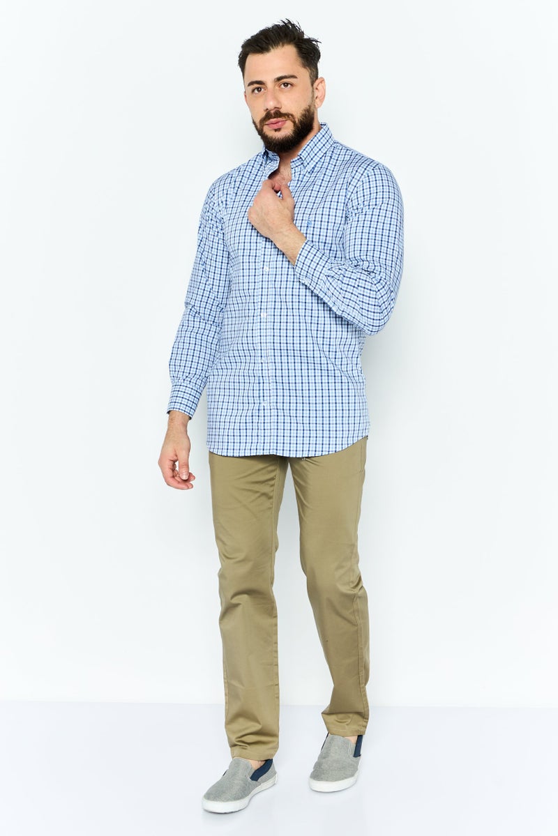 Tailorbyrd Men Performance Fit Gingham Pattern Long Sleeve Casual Shirt, Blue - Image 4