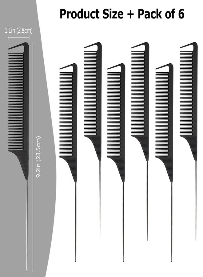 Kootinn 6PCS Fine Tooth Metal Hair Parting Detangling Combs Set for Women, Girls (Black) - Image 2