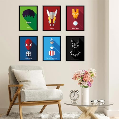 CodersParadise Wood Superhero Avatar Wall Poster Frames - Pack Of 6 | 8 X 12Cm (A4 Size) | Framed Posters For Living Room, Bedroom, Home And Office - Image 2