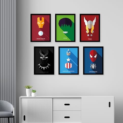 CodersParadise Wood Superhero Avatar Wall Poster Frames - Pack Of 6 | 8 X 12Cm (A4 Size) | Framed Posters For Living Room, Bedroom, Home And Office - Image 3