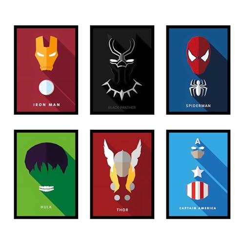 CodersParadise Wood Superhero Avatar Wall Poster Frames - Pack Of 6 | 8 X 12Cm (A4 Size) | Framed Posters For Living Room, Bedroom, Home And Office - Image 1