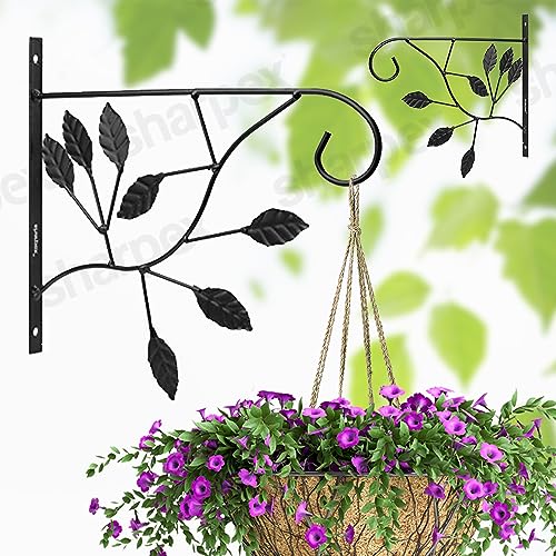 Sharpex Wall Mounted Metal Bracket | Decorative Wall Hook Plant Hanger for Hanging Pots, Bird Feeders, Flower Baskets, Planters, Lanterns, Lamps, and Wind Chimes for Indoor/Outdoor Use (Black, 2 Pc) - Image 1