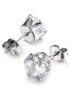 Generic 4PCS Stainless Steel Zircon Stud Earrings Set (5mm, 6mm, 7mm, 8mm), Classic Six-Prong Titanium Steel, Hypoallergenic, Unisex Minimalist Jewelry, Durable & Non-Fading  - Image 1