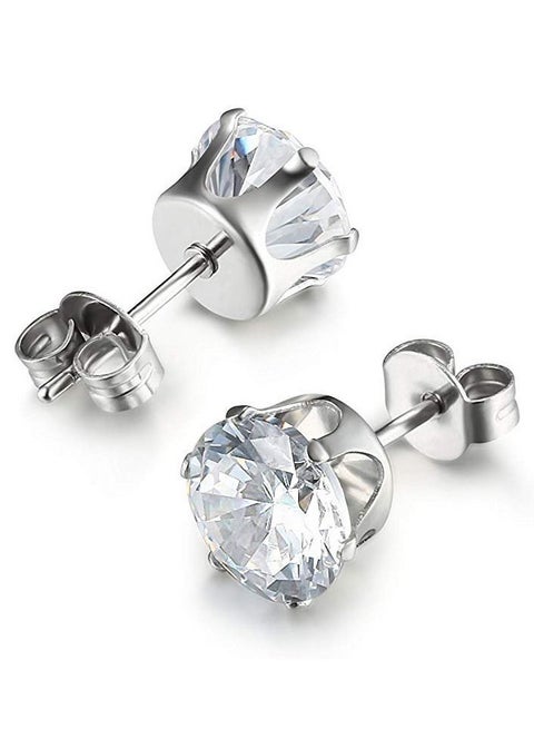 4PCS Stainless Steel Zircon Stud Earrings Set (5mm, 6mm, 7mm, 8mm), Classic Six-Prong Titanium Steel, Hypoallergenic, Unisex Minimalist Jewelry, Durable & Non-Fading