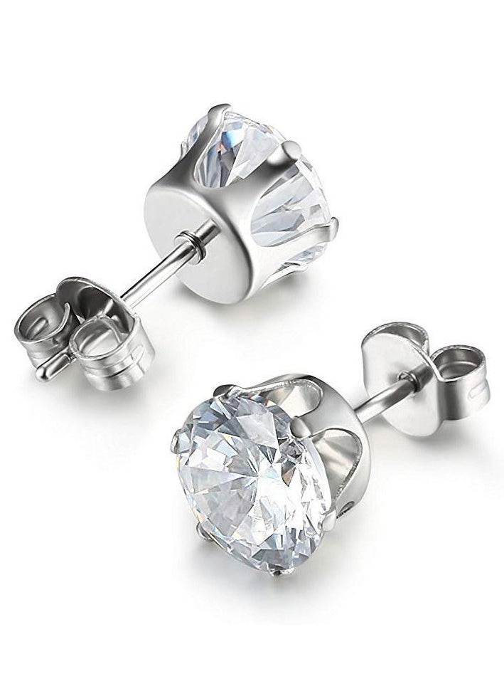 Generic 4PCS Stainless Steel Zircon Stud Earrings Set (5mm, 6mm, 7mm, 8mm), Classic Six-Prong Titanium Steel, Hypoallergenic, Unisex Minimalist Jewelry, Durable & Non-Fading  - Image 1