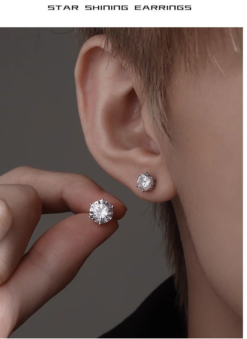 Generic 4PCS Stainless Steel Zircon Stud Earrings Set (5mm, 6mm, 7mm, 8mm), Classic Six-Prong Titanium Steel, Hypoallergenic, Unisex Minimalist Jewelry, Durable & Non-Fading  - Image 2
