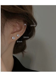 Generic 4PCS Stainless Steel Zircon Stud Earrings Set (5mm, 6mm, 7mm, 8mm), Classic Six-Prong Titanium Steel, Hypoallergenic, Unisex Minimalist Jewelry, Durable & Non-Fading  - Image 3