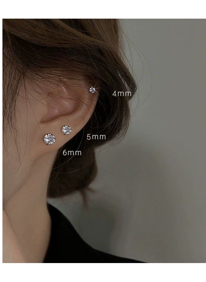 Generic 4PCS Stainless Steel Zircon Stud Earrings Set (5mm, 6mm, 7mm, 8mm), Classic Six-Prong Titanium Steel, Hypoallergenic, Unisex Minimalist Jewelry, Durable & Non-Fading  - Image 3
