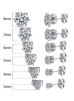 Generic 4PCS Stainless Steel Zircon Stud Earrings Set (5mm, 6mm, 7mm, 8mm), Classic Six-Prong Titanium Steel, Hypoallergenic, Unisex Minimalist Jewelry, Durable & Non-Fading  - Image 5