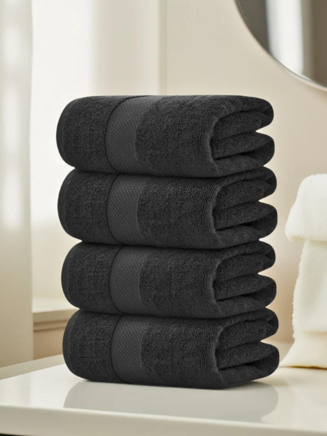 1CHASE Pack of 4 - Luxury Cotton Large Bath Towel, Black 70x140cm - Image 1