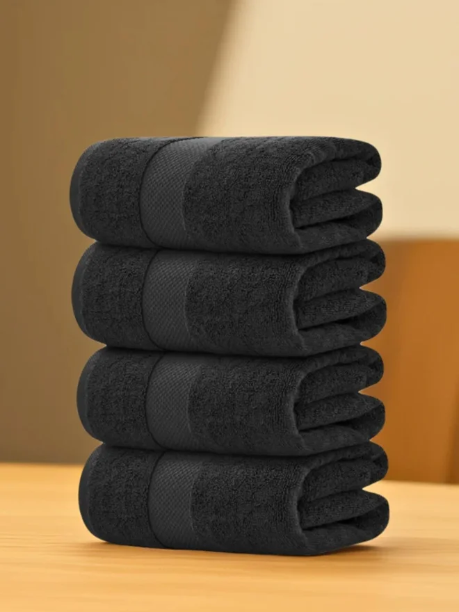 1Chase  1CHASE Pack of 4 - Luxury Cotton Large Bath Towel, Black 70x140cm  | Best Price UAE