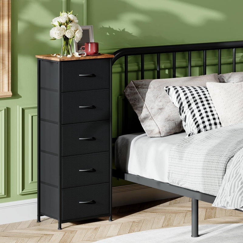 Somdot Tall Dresser for Bedroom with 5 Drawers, Storage Organizer Chest of Drawers with Removable Fabric Bins for Closet Bedside Living Room Laundry Entryway Hallway, Black Rustic Brown - Image 2