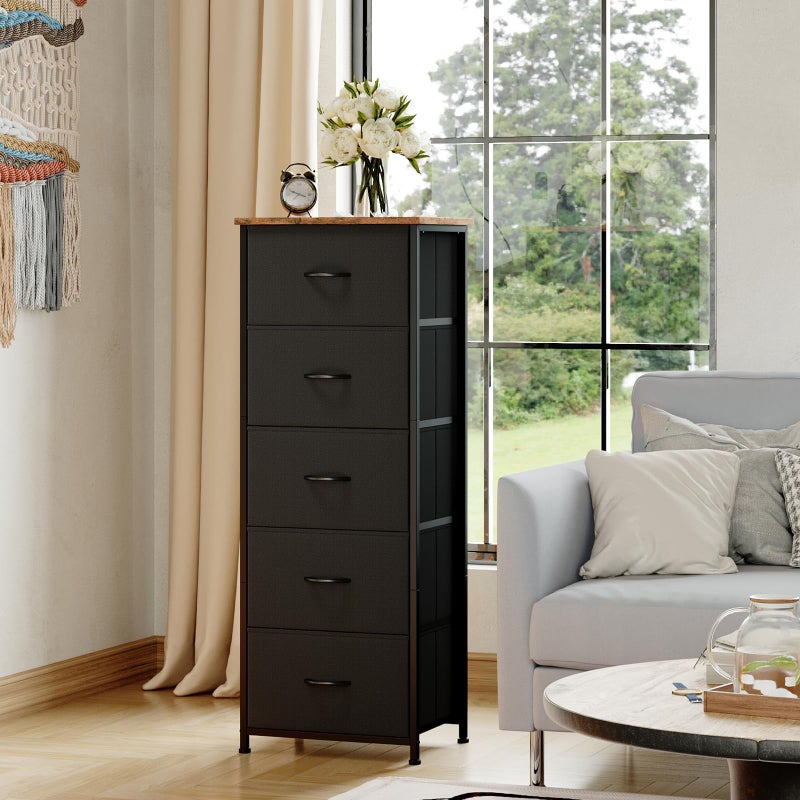 Somdot Tall Dresser for Bedroom with 5 Drawers, Storage Organizer Chest of Drawers with Removable Fabric Bins for Closet Bedside Living Room Laundry Entryway Hallway, Black Rustic Brown - Image 4