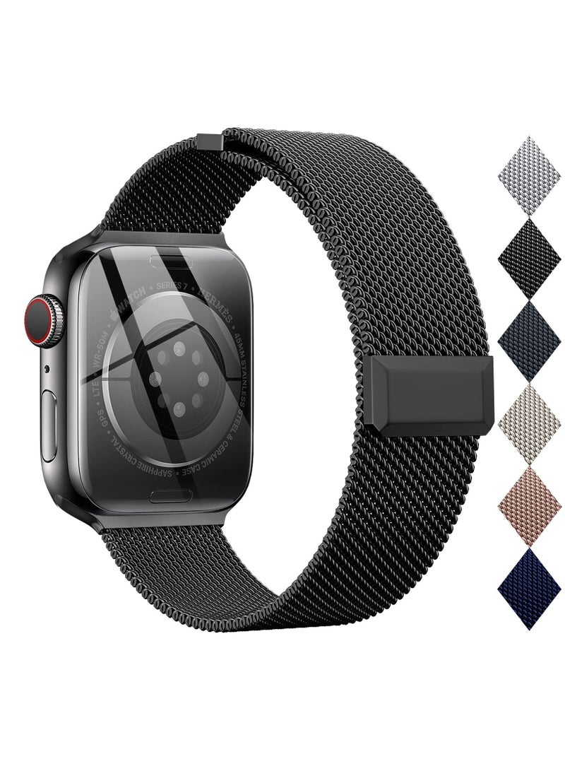 BORTONY Apple Watch Band 42mm 44mm 45mm 49mm Stainless Steel Mesh Loop Magnetic Clasp Bands for iWatch Ultra Series 8 SE 7 6 5 for Unisex - Image 1