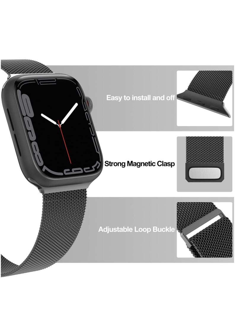 BORTONY Apple Watch Band 42mm 44mm 45mm 49mm Stainless Steel Mesh Loop Magnetic Clasp Bands for iWatch Ultra Series 8 SE 7 6 5 for Unisex - Image 4