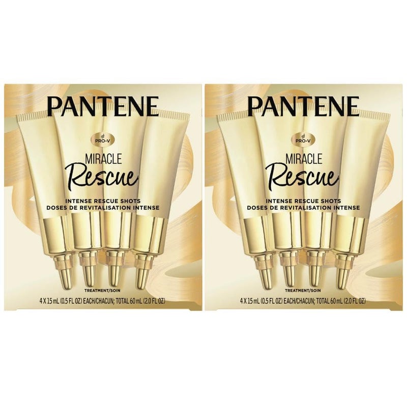 Pantene Hair Mask Miracle Rescue Shots, Intensive Repair Treatment for Damaged Hair, 4 count 0.5 oz Each, Twin Pack - Image 1