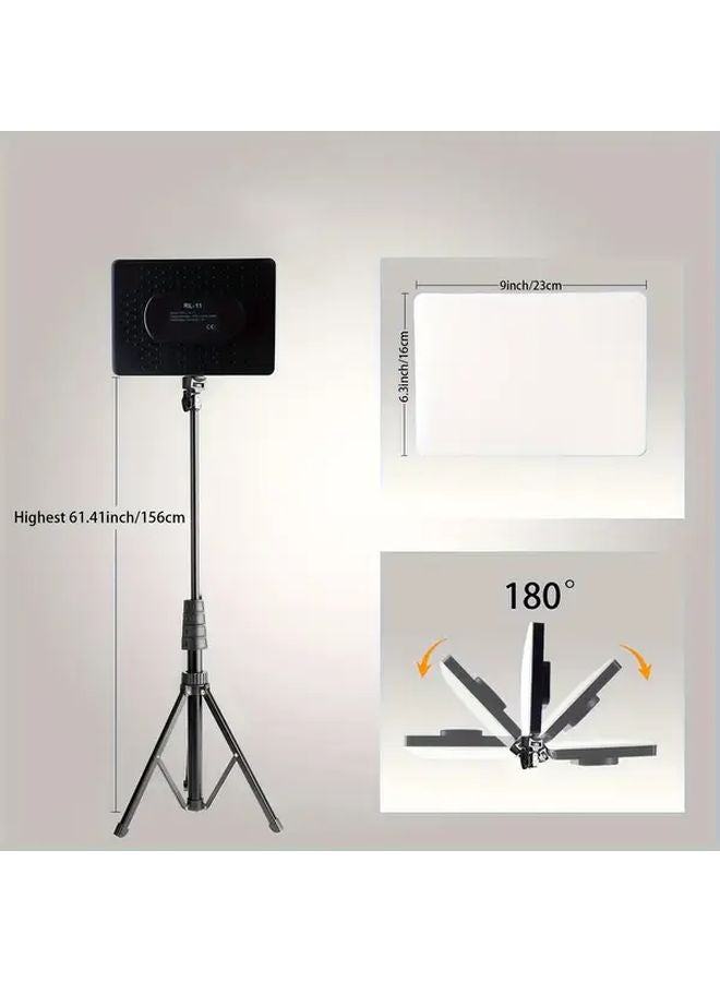 Black LED Video Light With Tripod Stand Dimmable USB Studio Lighting For Streaming - Image 4