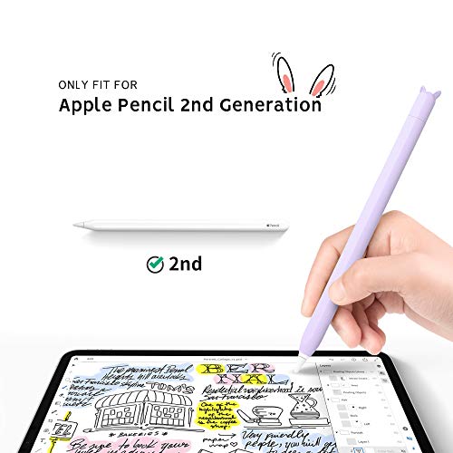 ELETIUO Cute Ear Case Silicone Skin Cover for Apple Pencil 2nd Generation, and Protective Nib Cover Accessories Compatible with iPad Pro 11 12.9 inch,Purple - Image 2