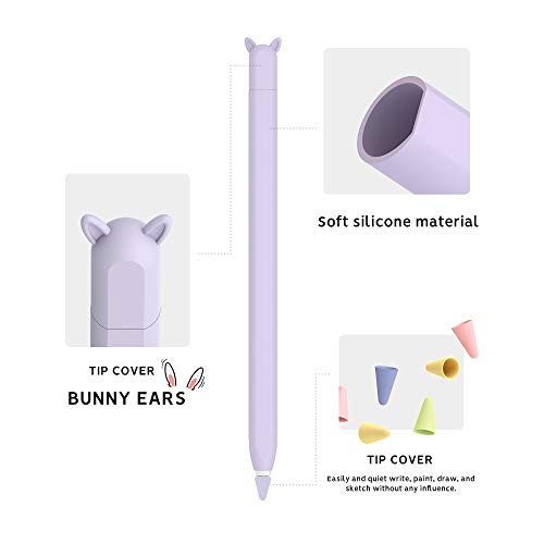 ELETIUO Cute Ear Case Silicone Skin Cover for Apple Pencil 2nd Generation, and Protective Nib Cover Accessories Compatible with iPad Pro 11 12.9 inch,Purple - Image 3