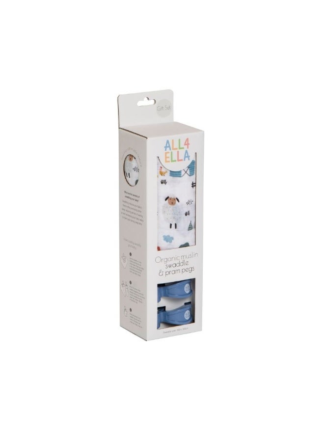 All4Ella Organic Muslin Swaddle & Pram Peg Gift Set - Image 1