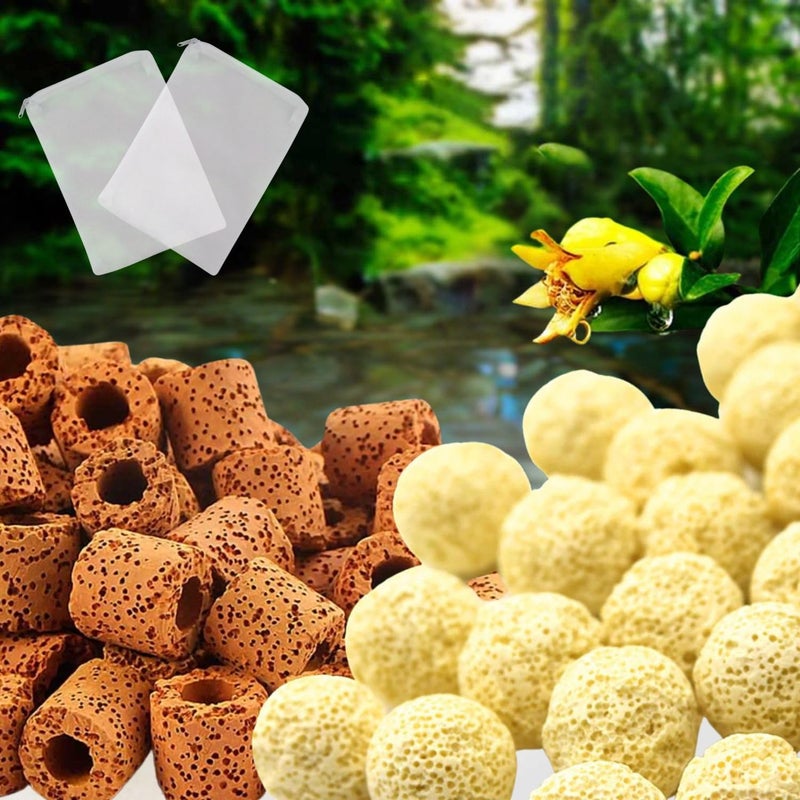 VAYINATO ® Aquarium Filter Media Combo - 500g Red Ceramic Ring and 500g Yellow Bio Ball Coming with Zipper Mesh Bag, Improved Water Quality and Healthy Fish Tanks (1 kg) - Image 1