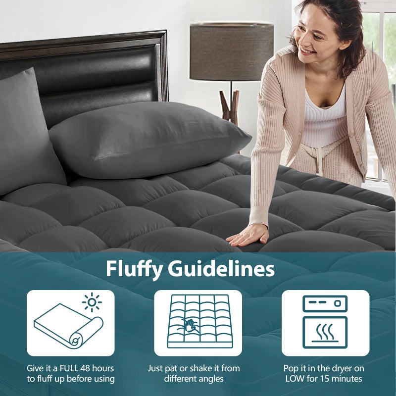 CYMULA Mattress Topper Queen Size - Extra Thick Cooling Mattress Pad Cover for Back Pain - Soft Mattress Protector Firm Bed Topper Pillow Top with 8-21 Inch Deep Pocket 3D Snow Down Alternative Fill - Image 5