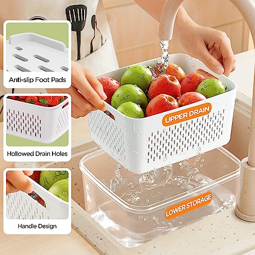 Winproper 5-Pack Fruit Storage Containers for Fridge with Removable Colanders, 4 in 1 Produce Storage Containers with Lids, Leakproof Fridge Organizer Bins for Salad Berry Lettuce Vegetables Meat Keeper Fresh - Image 2