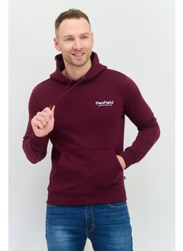 Men Brand Logo Long Sleeves Hooded Sweatshirt, Maroon