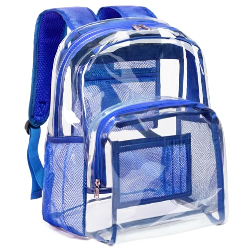 Vorspack Clear Backpack Heavy Duty PVC Transparent Backpack with Reinforced Strap Stitches & Large Capacity for College Workplace Security -Blue - Image 1