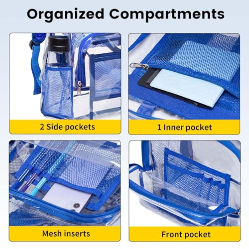 Vorspack Clear Backpack Heavy Duty PVC Transparent Backpack with Reinforced Strap Stitches & Large Capacity for College Workplace Security -Blue - Image 5