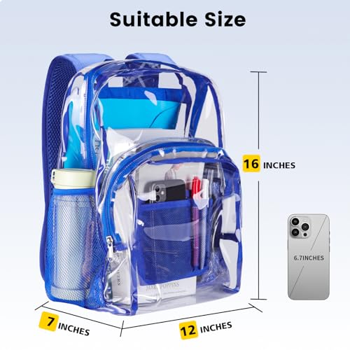 Vorspack Clear Backpack Heavy Duty PVC Transparent Backpack with Reinforced Strap Stitches & Large Capacity for College Workplace Security -Blue - Image 2