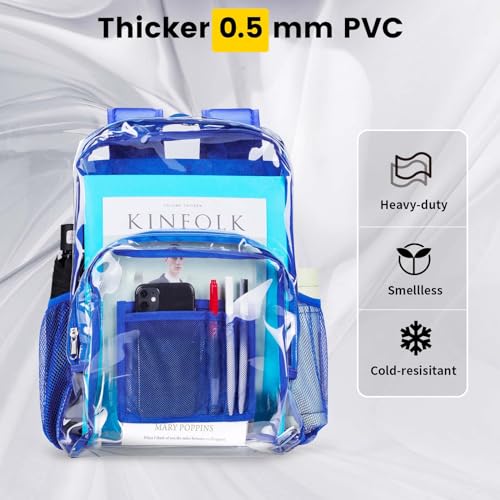 Vorspack Clear Backpack Heavy Duty PVC Transparent Backpack with Reinforced Strap Stitches & Large Capacity for College Workplace Security -Blue - Image 3