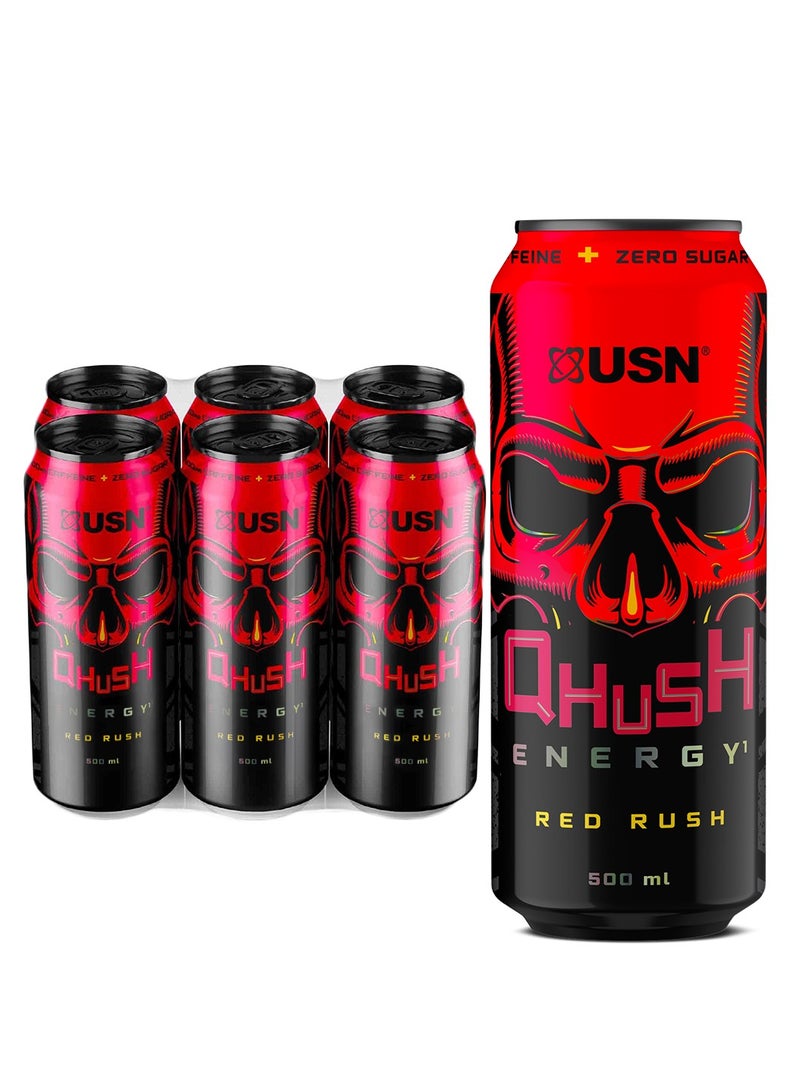 USN Qhush Energy Red Rush Zero Sugar 500Ml Pack Of 6 - Image 1
