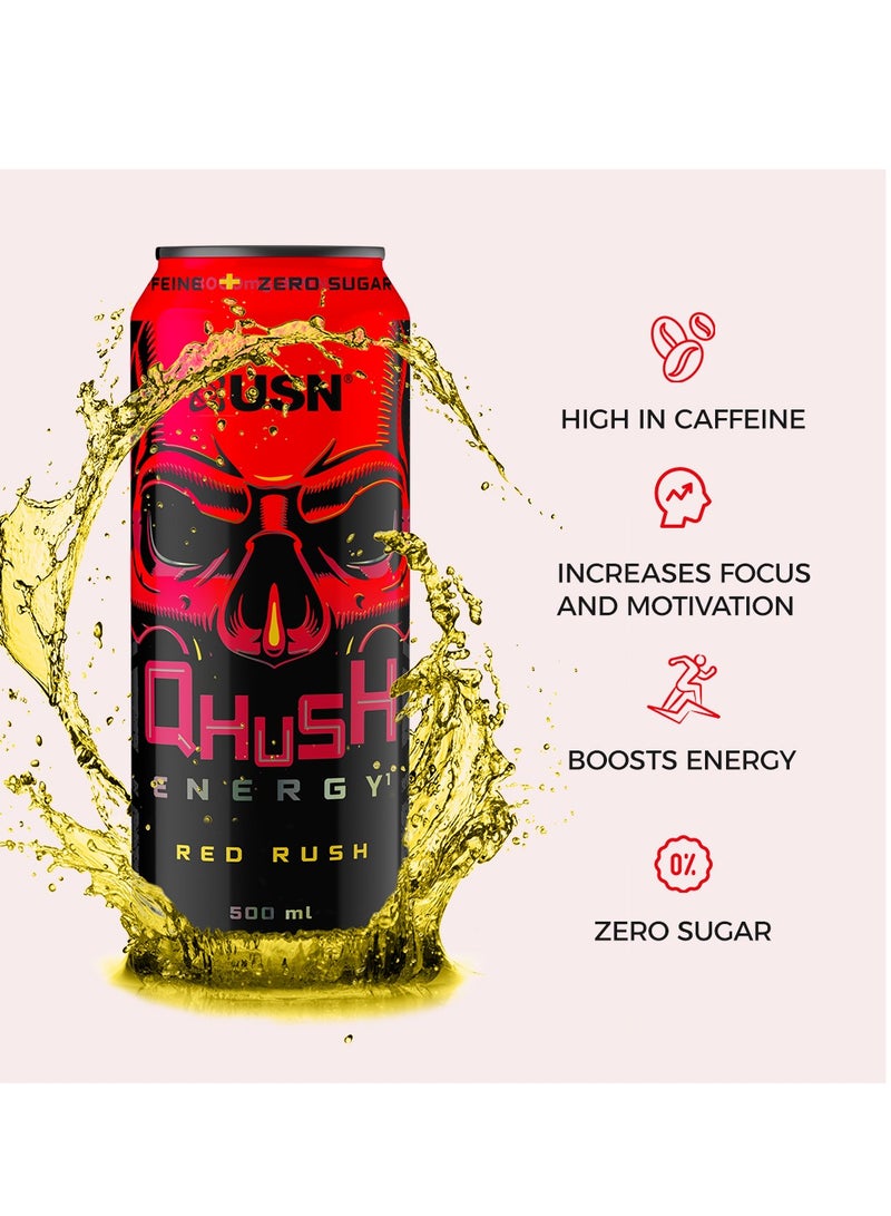 USN Qhush Energy Red Rush Zero Sugar 500Ml Pack Of 6 - Image 2