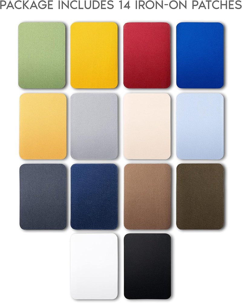 ZEFFFKA Premium Quality Fabric Iron-on Patches Inside & Outside Strongest Glue 100% Cotton Blue Gray Beige Brown Yellow Red Green Repair Decorating Kit 14 Pieces Size 3" by 4-1/4" (7.5 cm x 10.5 cm) - Image 2