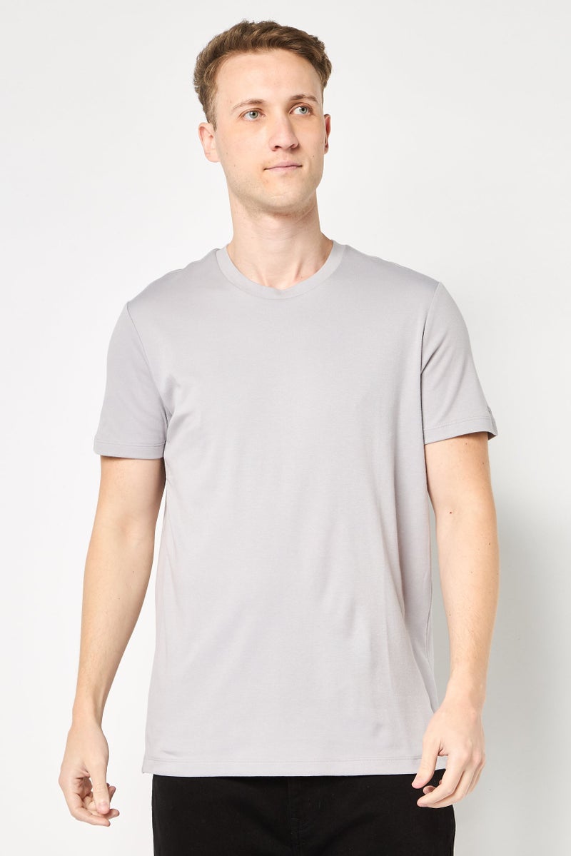 DKNY Men Crew Neck Short Sleeve Plain T-Shirt, Light Grey - Image 1
