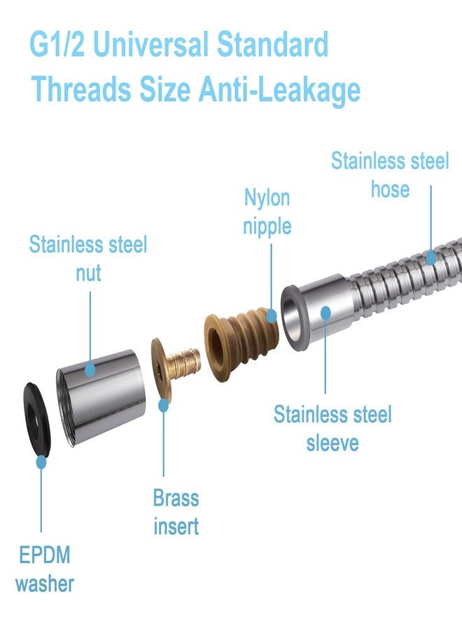 OFFO Shower Hose High Flow 0.43” Large Bore, Kink Free Stainless Steel Shower Head Hose Replacement Universal G1/2”, Leak-proof Extra Long Flex Handheld for Pet Bathing Cleaning, 60 in Chrome - Image 5