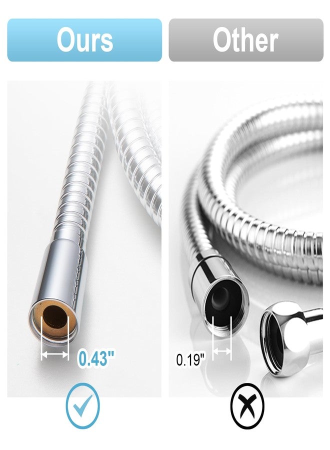 OFFO Shower Hose High Flow 0.43” Large Bore, Kink Free Stainless Steel Shower Head Hose Replacement Universal G1/2”, Leak-proof Extra Long Flex Handheld for Pet Bathing Cleaning, 60 in Chrome - Image 2