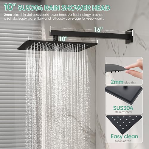 HoliSpa Black Shower System with Tub Spout, All Metal Tub Shower Faucet Set with 10" Rain Shower Head and Handheld Spray combo, Wall Mounted Tub Shower Systems with Valve and Trim Kit, Matte Black - Image 3