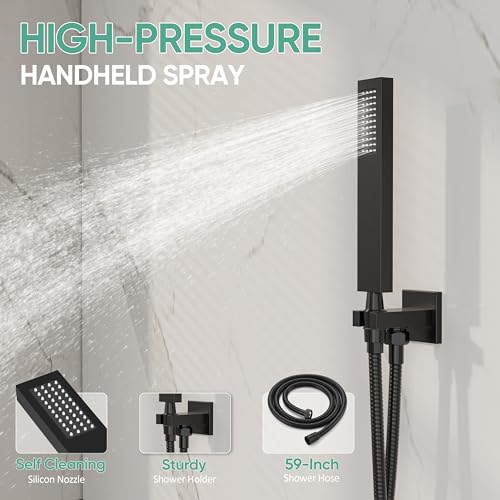HoliSpa Black Shower System with Tub Spout, All Metal Tub Shower Faucet Set with 10" Rain Shower Head and Handheld Spray combo, Wall Mounted Tub Shower Systems with Valve and Trim Kit, Matte Black - Image 4