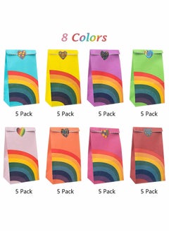 KASTWAVE 40 Pcs Party Gift Bags Rainbow Paper Gift Bags with Heart Stickers, for Birthday Party Wedding Supplies, Multi-use Paper Gift Bags, Sweet Bags  - Image 5