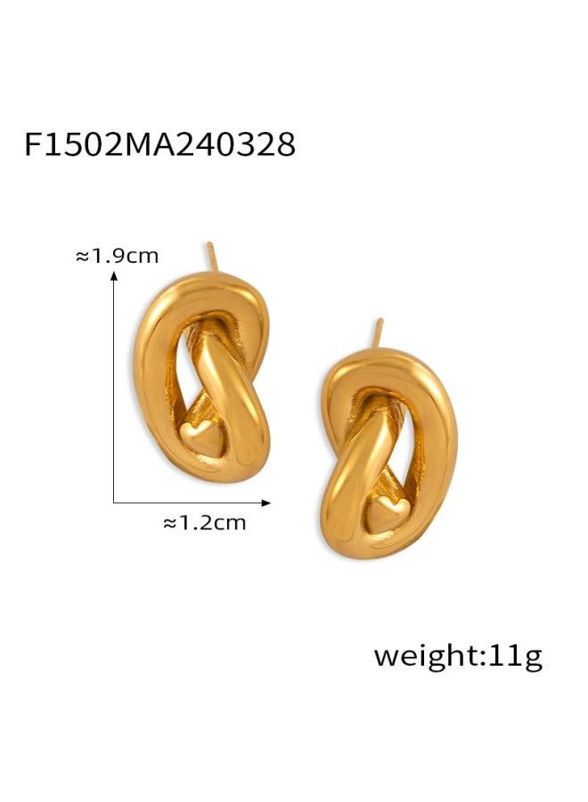 Hong Kong Style Personality Fashion Simple Jewelry Geometric Love Line Twist Design Sense Titanium Steel Gold Plated Hollow Earrings