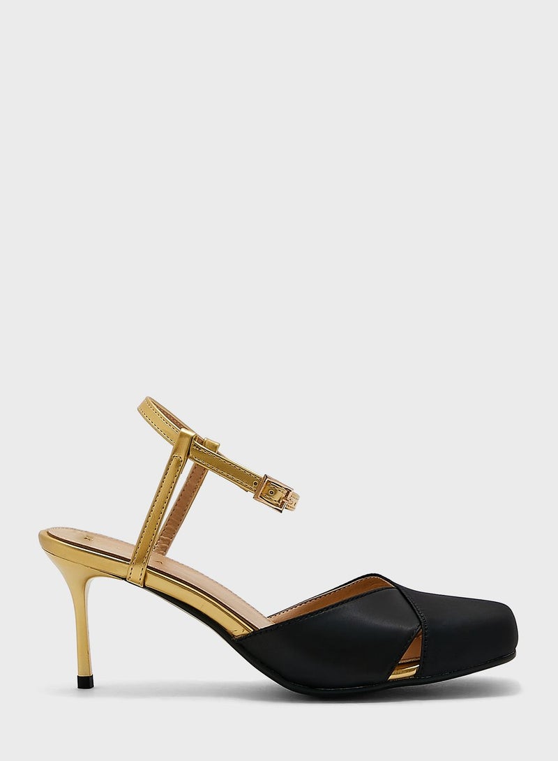 Khizana Satin Woven Ankle Strap Pump  - Image 1