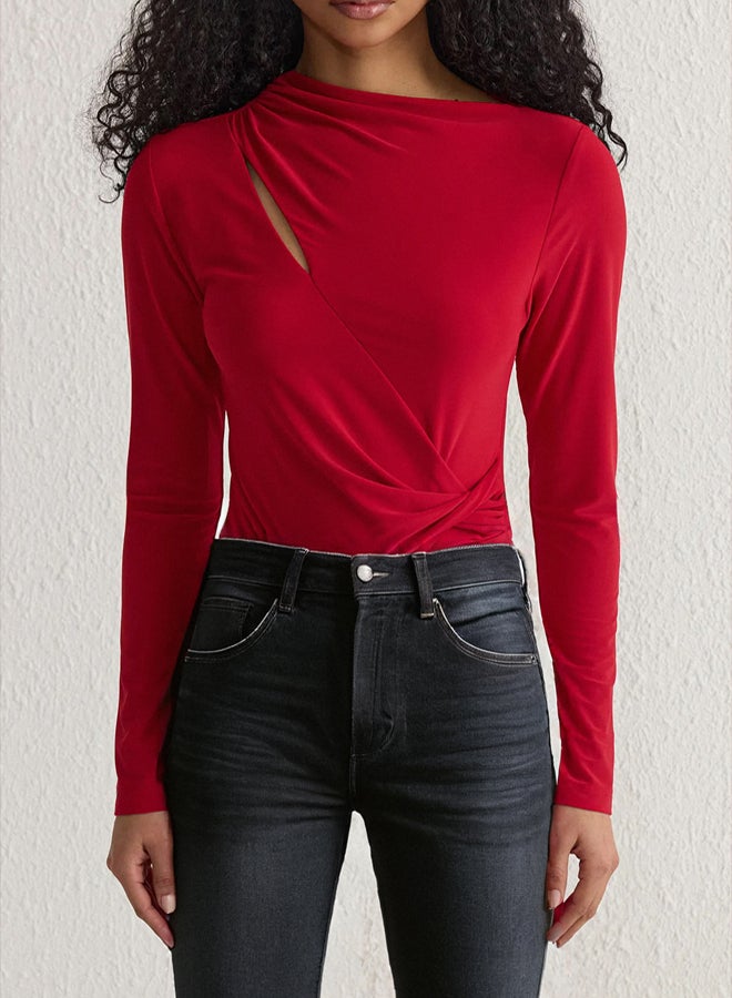 trendyol Red Shirred Snap Knit TPRSS25BD00000 - Image 1