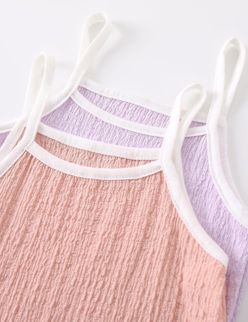 Fdqin Little Girls Casual Summer Shorts Sets Spaghetti Strap Tank Tops and Dolphin Shorts for Kids Playwear Puple/Pink/Green/Yellow 4 Years - Image 3